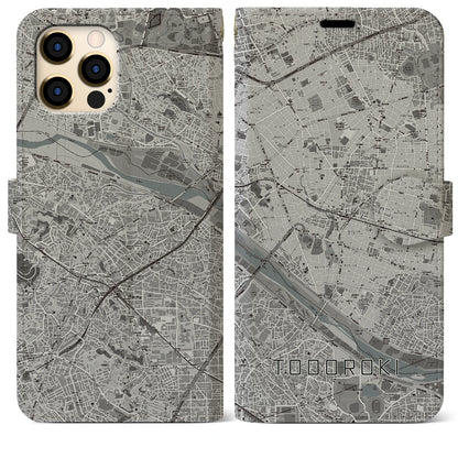 【等々力（東京都）】地図柄iPhoneケース（手帳タイプ）モノトーン・iPhone 12 Pro Max 用