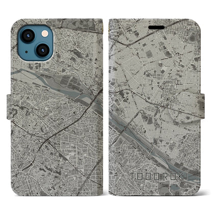 【等々力（東京都）】地図柄iPhoneケース（手帳タイプ）モノトーン・iPhone 13 用