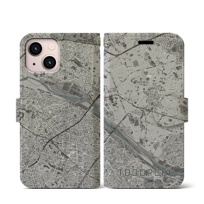 【等々力（東京都）】地図柄iPhoneケース（手帳タイプ）モノトーン・iPhone 13 mini 用