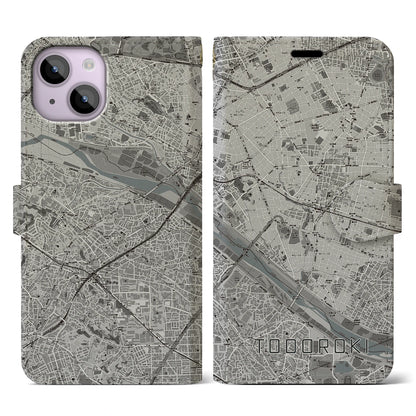 【等々力（東京都）】地図柄iPhoneケース（手帳タイプ）モノトーン・iPhone 14 用