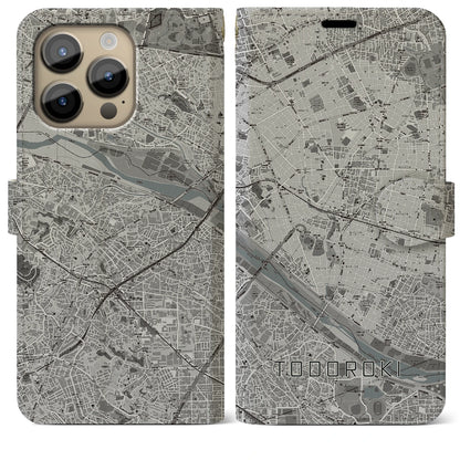 【等々力（東京都）】地図柄iPhoneケース（手帳タイプ）モノトーン・iPhone 14 Pro Max 用