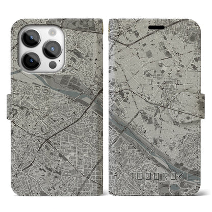 【等々力（東京都）】地図柄iPhoneケース（手帳タイプ）モノトーン・iPhone 14 Pro 用