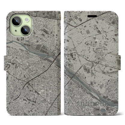 【等々力（東京都）】地図柄iPhoneケース（手帳タイプ）モノトーン・iPhone 15 用