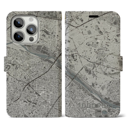 【等々力（東京都）】地図柄iPhoneケース（手帳タイプ）モノトーン・iPhone 15 Pro 用