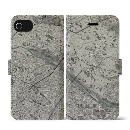 【等々力（東京都）】地図柄iPhoneケース（手帳タイプ）モノトーン・iPhone SE（第3 / 第2世代） / 8 / 7 / 6s / 6 用