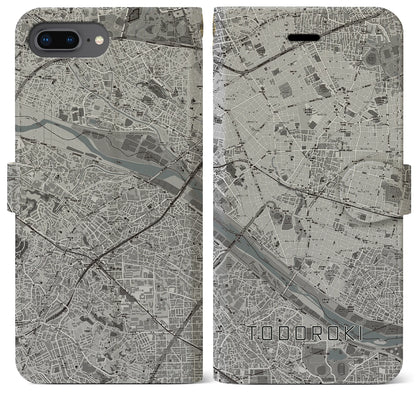 【等々力（東京都）】地図柄iPhoneケース（手帳タイプ）モノトーン・iPhone 8Plus /7Plus / 6sPlus / 6Plus 用