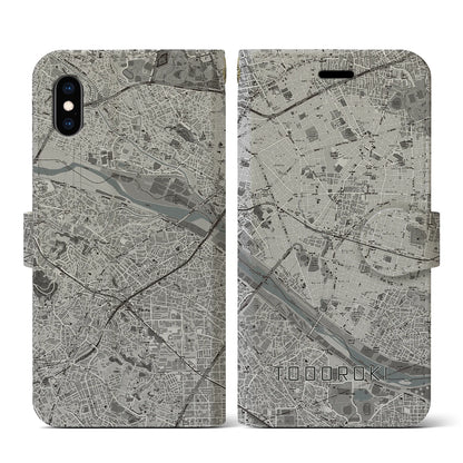 【等々力（東京都）】地図柄iPhoneケース（手帳タイプ）モノトーン・iPhone XS / X 用