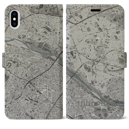 【等々力（東京都）】地図柄iPhoneケース（手帳タイプ）モノトーン・iPhone XS Max 用