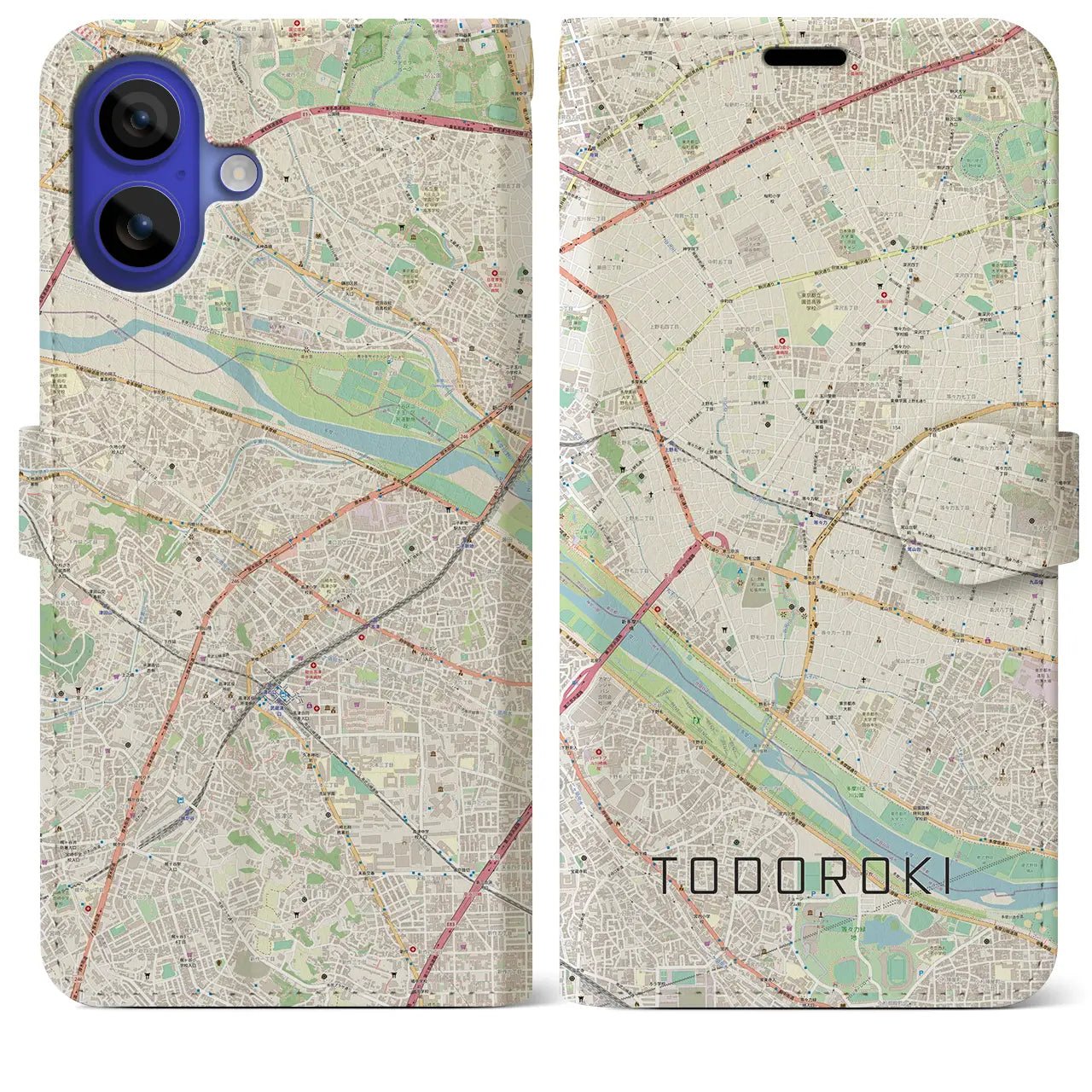 【等々力（東京都）】地図柄iPhoneケース（手帳タイプ）ナチュラル・iPhone 16 Pro Max 用