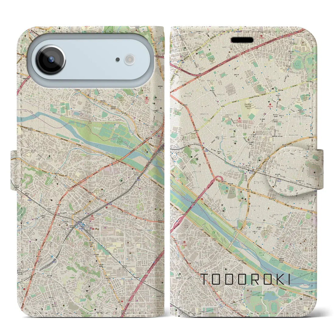【等々力（東京都）】地図柄iPhoneケース（手帳タイプ）ナチュラル・iPhone 17 Pro Max 用