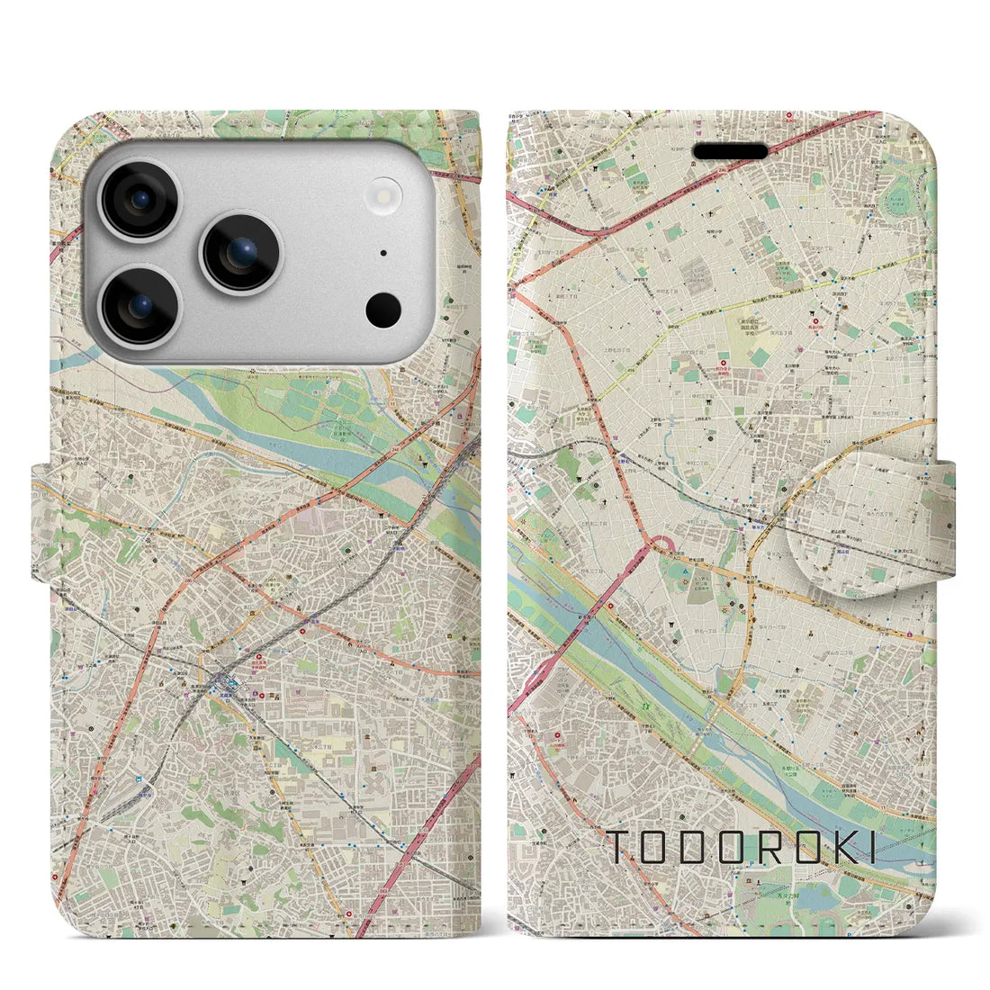 【等々力(東京都)】地図柄iPhoneケース(手帳タイプ)モノトーン・iPhone 17 Pro Max 用
