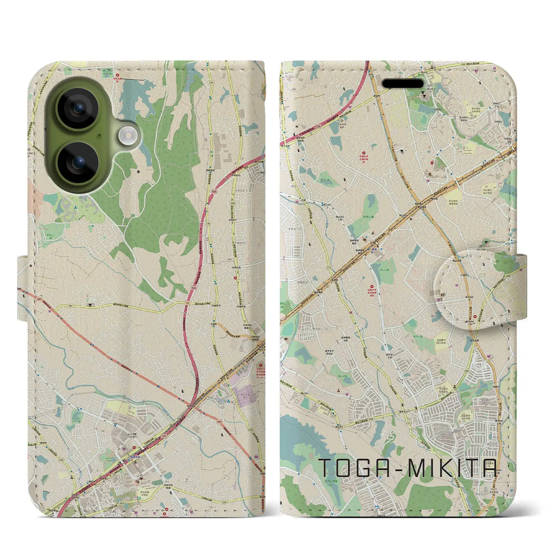 【栂・美木多(大阪府)】地図柄iPhoneケース(手帳タイプ)モノトーン・iPhone 17 Pro Max 用