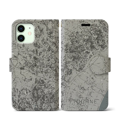 【東金（千葉県）】地図柄iPhoneケース（手帳タイプ）モノトーン・iPhone 12 mini 用