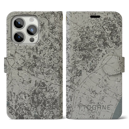 【東金（千葉県）】地図柄iPhoneケース（手帳タイプ）モノトーン・iPhone 15 Pro 用