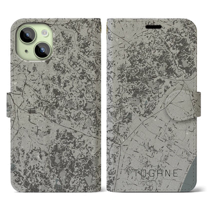 【東金（千葉県）】地図柄iPhoneケース（手帳タイプ）モノトーン・iPhone 15 用