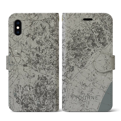 【東金（千葉県）】地図柄iPhoneケース（手帳タイプ）モノトーン・iPhone XS / X 用