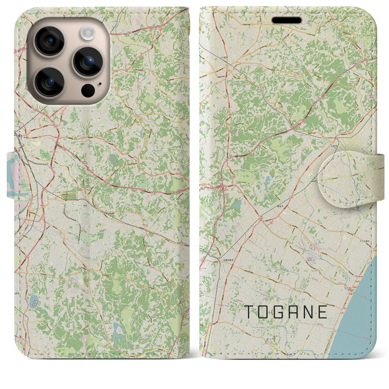 【東金（千葉県）】地図柄iPhoneケース（手帳タイプ）ナチュラル・iPhone 16 Plus 用