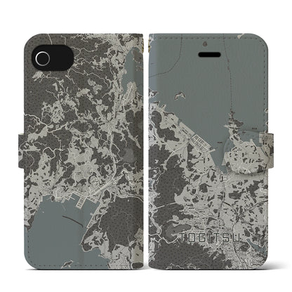 【時津（長崎県）】地図柄iPhoneケース（手帳タイプ）モノトーン・iPhone SE（第3 / 第2世代） / 8 / 7 / 6s / 6 用