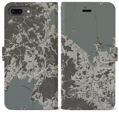 【時津（長崎県）】地図柄iPhoneケース（手帳タイプ）モノトーン・iPhone 8Plus /7Plus / 6sPlus / 6Plus 用