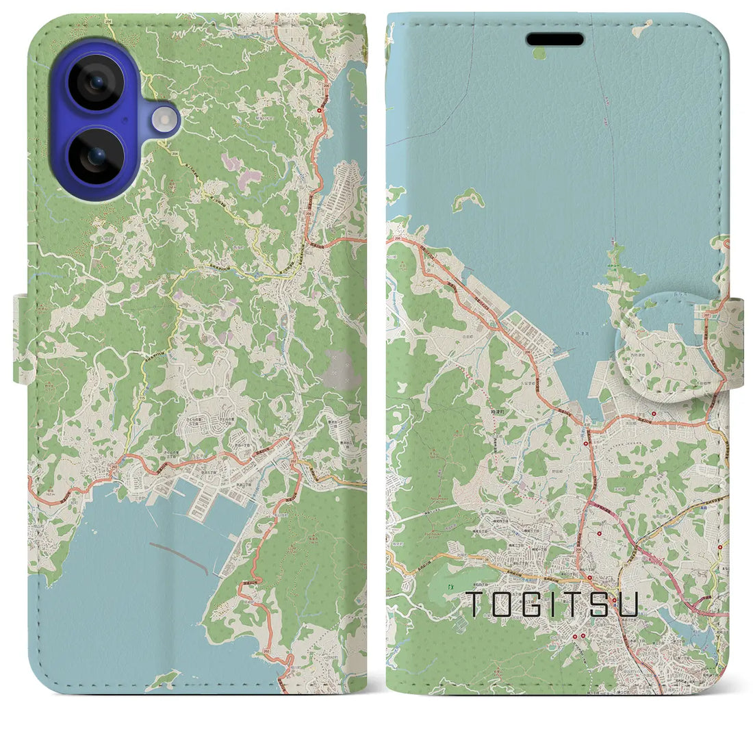 【時津（長崎県）】地図柄iPhoneケース（手帳タイプ）ナチュラル・iPhone 16 Pro Max 用