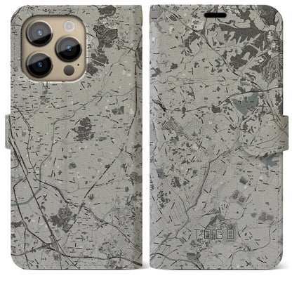 【東郷（愛知県）】地図柄iPhoneケース（手帳タイプ）モノトーン・iPhone 14 Pro Max 用