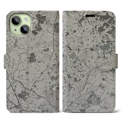 【東郷（愛知県）】地図柄iPhoneケース（手帳タイプ）モノトーン・iPhone 15 用