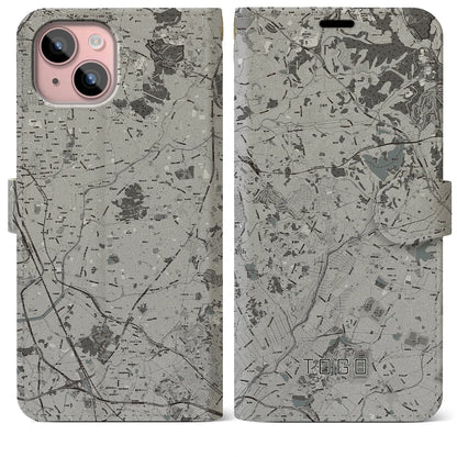 【東郷（愛知県）】地図柄iPhoneケース（手帳タイプ）モノトーン・iPhone 15 Plus 用