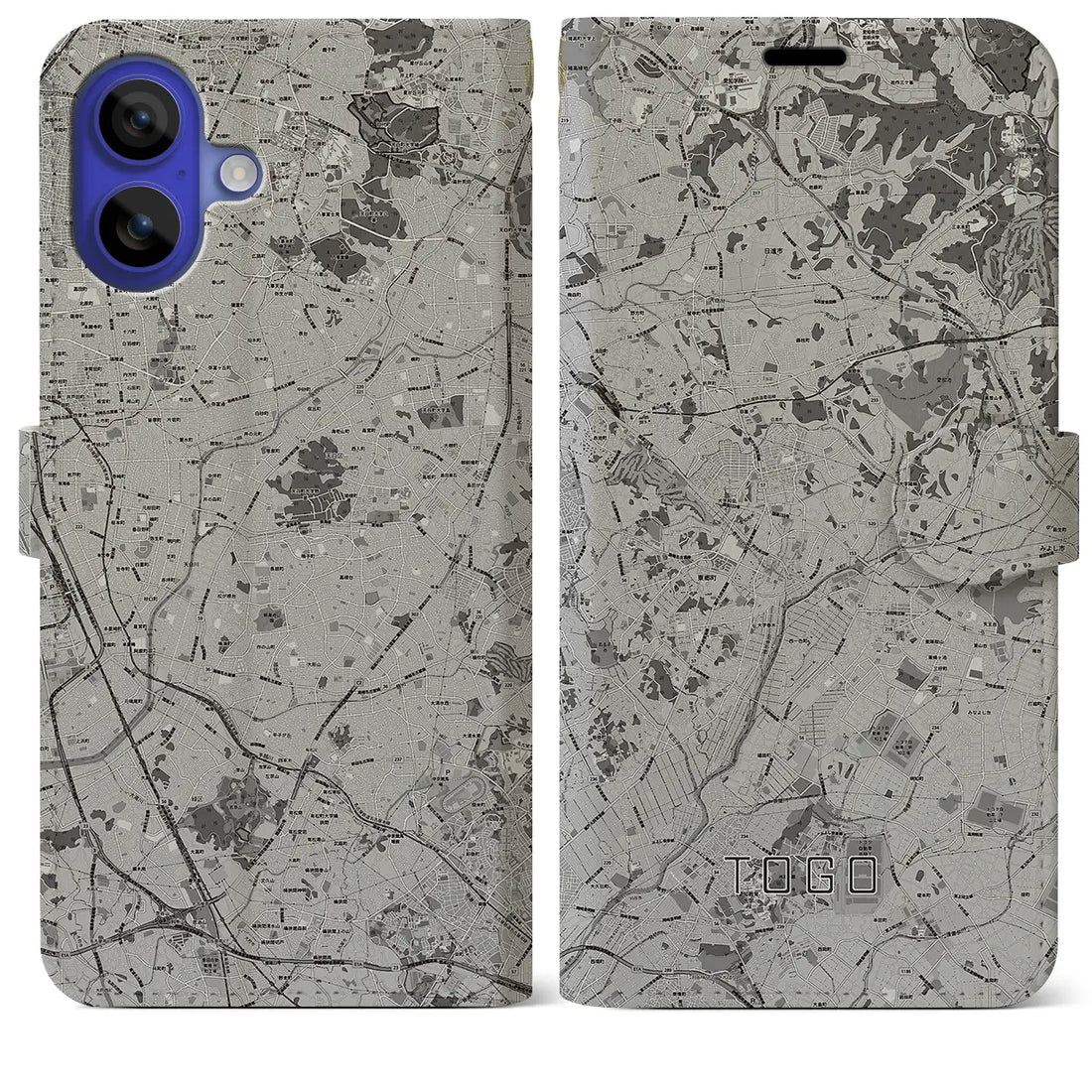 【東郷(愛知県)】地図柄iPhoneケース(手帳タイプ)モノトーン・iPhone 16 Pro Max 用