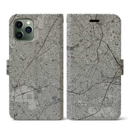 【戸越銀座（東京都）】地図柄iPhoneケース（手帳タイプ）モノトーン・iPhone 11 Pro 用