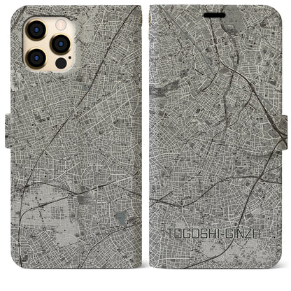 【戸越銀座（東京都）】地図柄iPhoneケース（手帳タイプ）モノトーン・iPhone 12 Pro Max 用