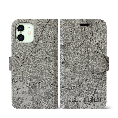 【戸越銀座（東京都）】地図柄iPhoneケース（手帳タイプ）モノトーン・iPhone 12 mini 用