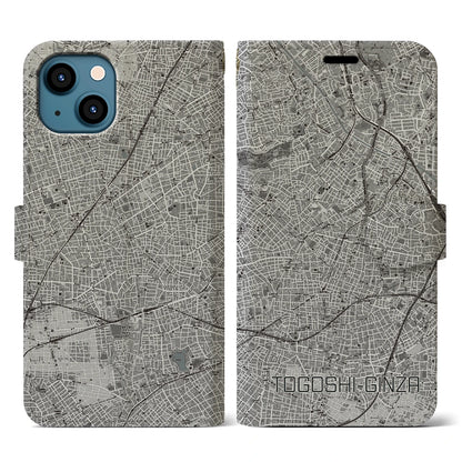 【戸越銀座（東京都）】地図柄iPhoneケース（手帳タイプ）モノトーン・iPhone 13 用