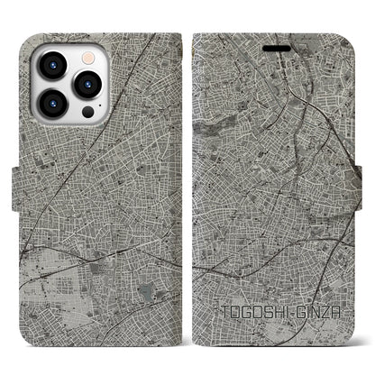 【戸越銀座（東京都）】地図柄iPhoneケース（手帳タイプ）モノトーン・iPhone 13 Pro 用