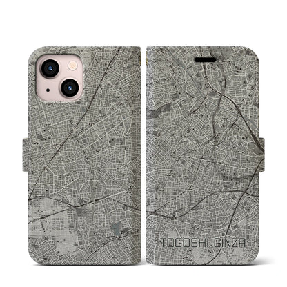 【戸越銀座（東京都）】地図柄iPhoneケース（手帳タイプ）モノトーン・iPhone 13 mini 用