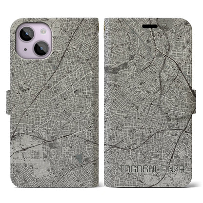 【戸越銀座（東京都）】地図柄iPhoneケース（手帳タイプ）モノトーン・iPhone 14 用