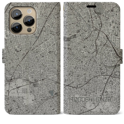 【戸越銀座（東京都）】地図柄iPhoneケース（手帳タイプ）モノトーン・iPhone 14 Pro Max 用