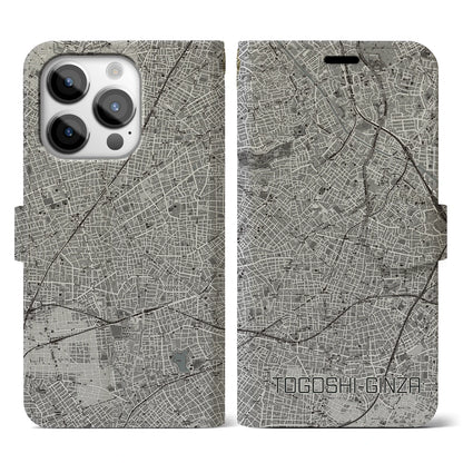 【戸越銀座（東京都）】地図柄iPhoneケース（手帳タイプ）モノトーン・iPhone 14 Pro 用