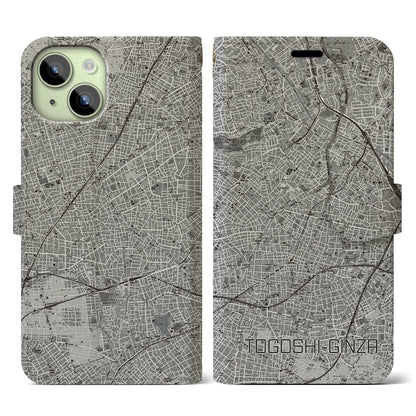 【戸越銀座（東京都）】地図柄iPhoneケース（手帳タイプ）モノトーン・iPhone 15 用