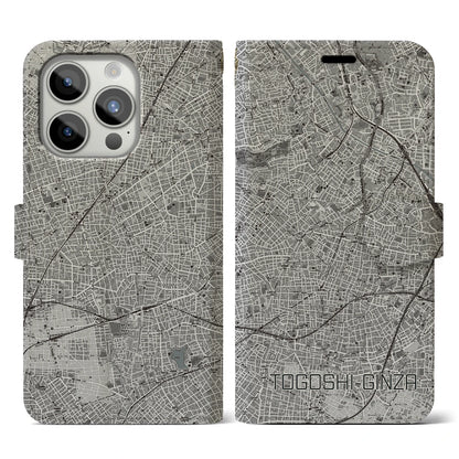 【戸越銀座（東京都）】地図柄iPhoneケース（手帳タイプ）モノトーン・iPhone 15 Pro 用