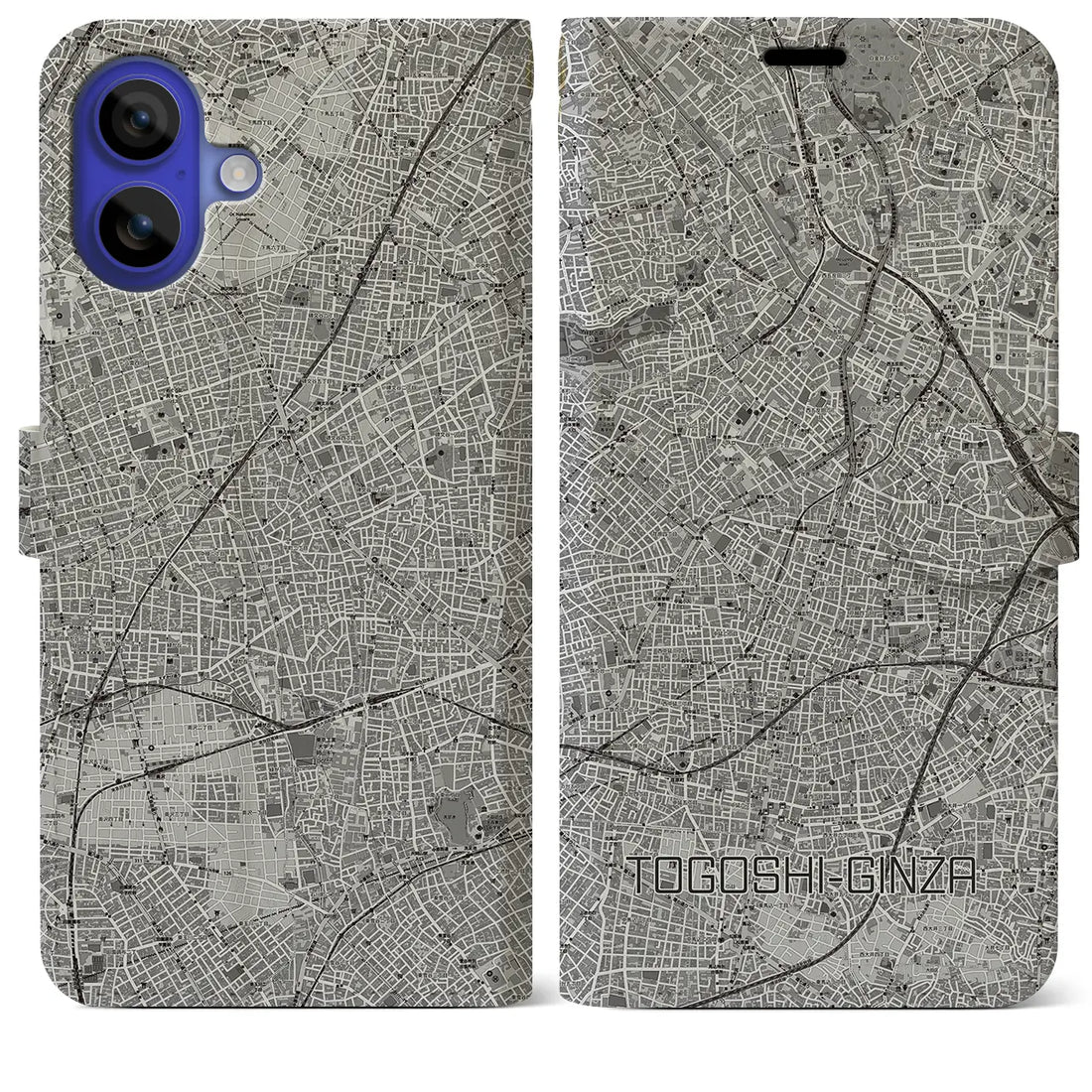 【戸越銀座(東京都)】地図柄iPhoneケース(手帳タイプ)モノトーン・iPhone 16 Pro Max 用