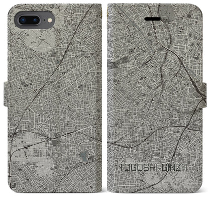 【戸越銀座（東京都）】地図柄iPhoneケース（手帳タイプ）モノトーン・iPhone 8Plus /7Plus / 6sPlus / 6Plus 用