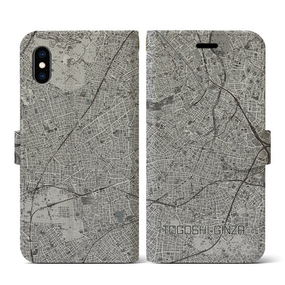 【戸越銀座（東京都）】地図柄iPhoneケース（手帳タイプ）モノトーン・iPhone XS / X 用