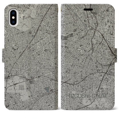 【戸越銀座（東京都）】地図柄iPhoneケース（手帳タイプ）モノトーン・iPhone XS Max 用