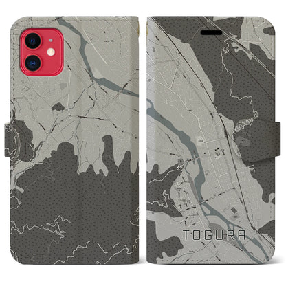 【戸倉（長野県）】地図柄iPhoneケース（手帳タイプ）モノトーン・iPhone 11 用