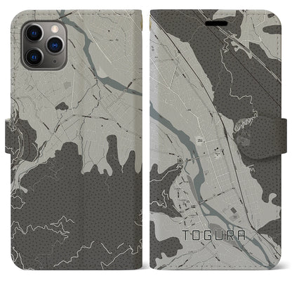 【戸倉（長野県）】地図柄iPhoneケース（手帳タイプ）モノトーン・iPhone 11 Pro Max 用