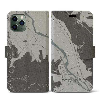 【戸倉（長野県）】地図柄iPhoneケース（手帳タイプ）モノトーン・iPhone 11 Pro 用