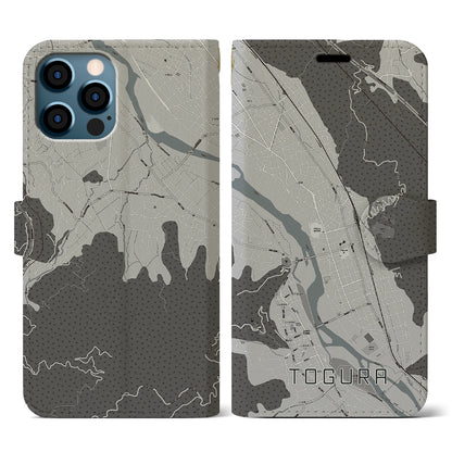 【戸倉（長野県）】地図柄iPhoneケース（手帳タイプ）モノトーン・iPhone 12 / 12 Pro 用
