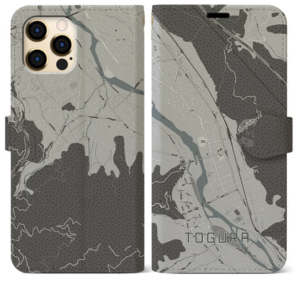 【戸倉（長野県）】地図柄iPhoneケース（手帳タイプ）モノトーン・iPhone 12 Pro Max 用