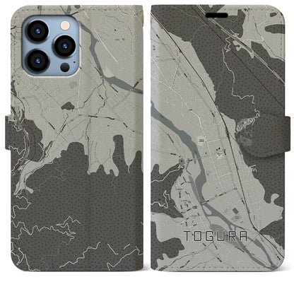 【戸倉（長野県）】地図柄iPhoneケース（手帳タイプ）モノトーン・iPhone 13 Pro Max 用