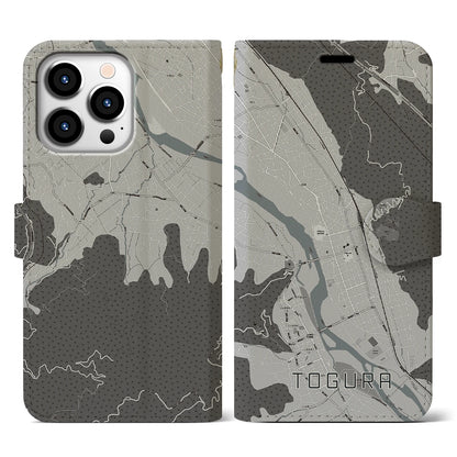 【戸倉（長野県）】地図柄iPhoneケース（手帳タイプ）モノトーン・iPhone 13 Pro 用